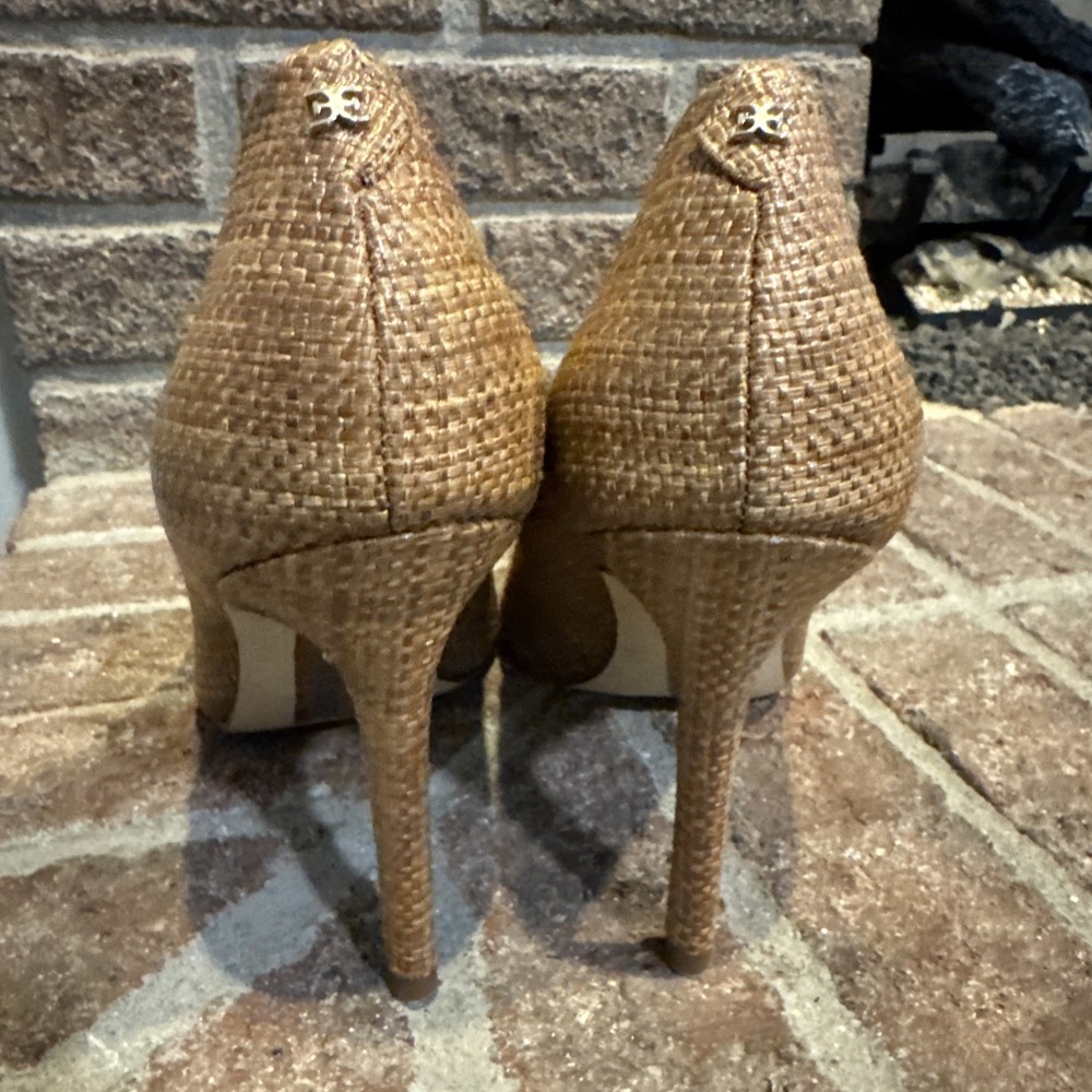 Sam Edelman Hazel Pointed Toe Pump Size 7W Cuoio Basket Weave Brown #329 - Picture 4 of 12